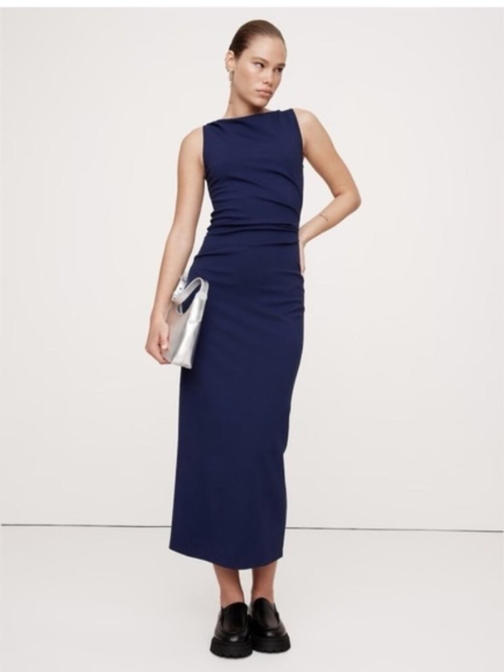 Navy Sleeveless Maxi Sheath Dress
